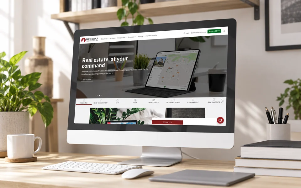 Lone Wolf Technologies homepage shown on a desktop monitor